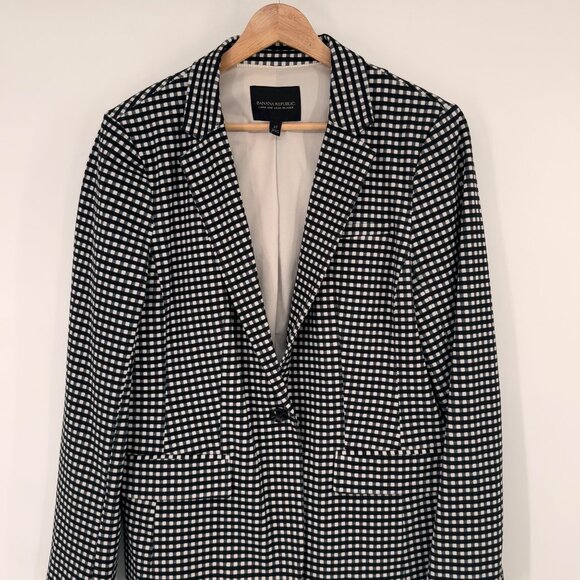Banana Republic Long & Lean bi-stretch Womens Blazer Black plaid Size 12 career - Picture 3 of 11
